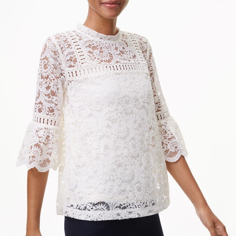 LOFT Ivory Lace 3/4 Sleeve Top - Size M